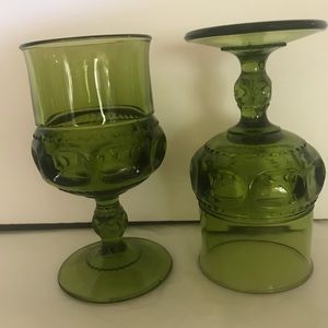 Vintage 2 Green Indiana Glass Globlets
